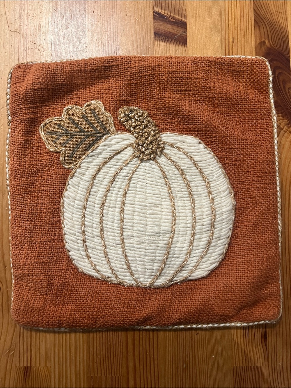 Pier 1 Imports Rust White Chunky 3D Pumpkin Mini Fall Throw Pillow Insert 14x14